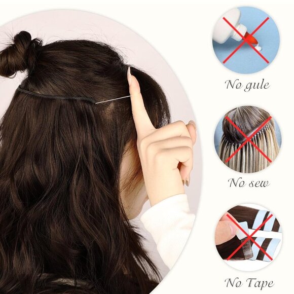 Hair Extensions Synthetic 20 Inch Wavy Invisible Wire for Women Ash Blonde main image 8